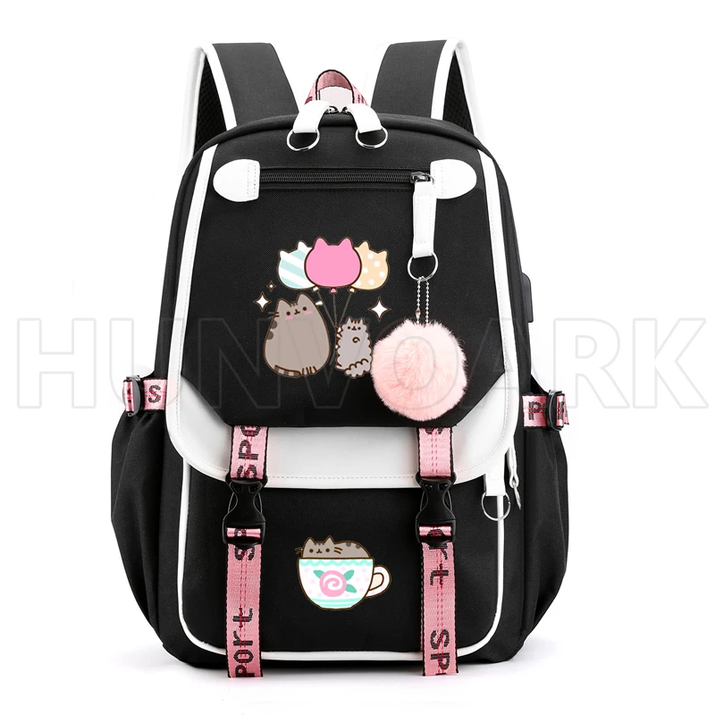 Fat Cat  Backpack 18inch Teenagers Girl Boys USB Charging Laptop School Bags Ball Top Travel Casual Backpack outdoor Mochilas