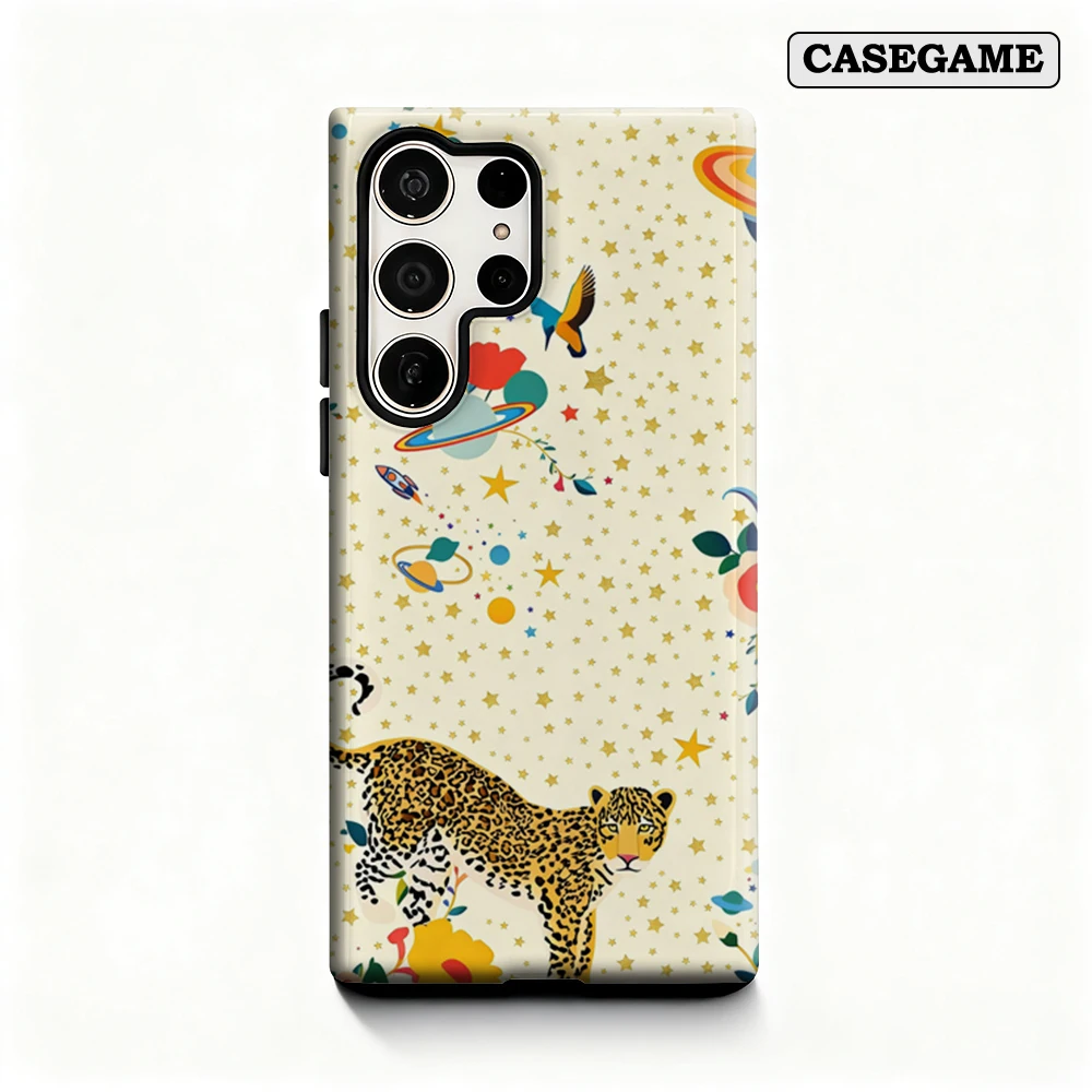 Casegame Phone Case for Samsung Galaxy S25 S26 Ultra S24 S23 Ultra Plus Shockproof Double Layer Leopard Star Print Cover