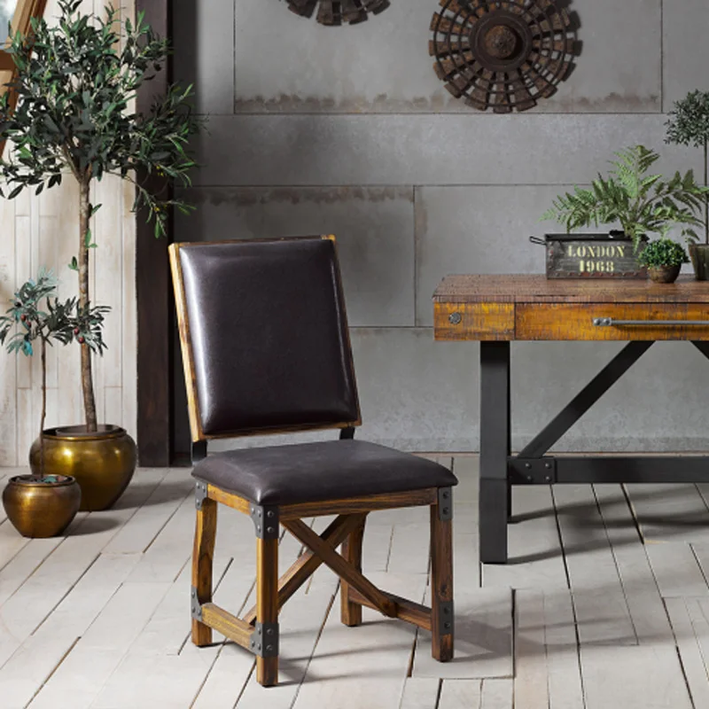 

Dining Chair Faux leather upholstery Industrial metal brackets