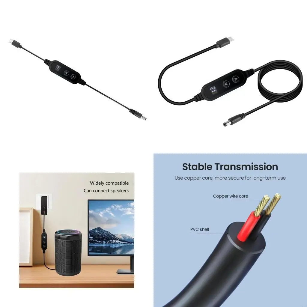 27RA 120cm Power Supply Line with Type C Input DC5.5x2.1 Output Support 5V to 20V Output for Router Networking Devices