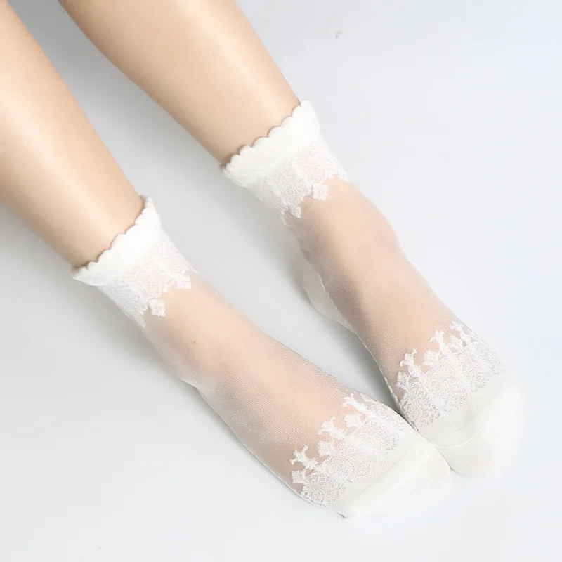 1Pair Women Lace Ruffle Ankle Sock Soft Comfy Sheer Silk Cotton Elastic Mesh Knit Frill Trim Transparent Women\'s socks Hot 2022