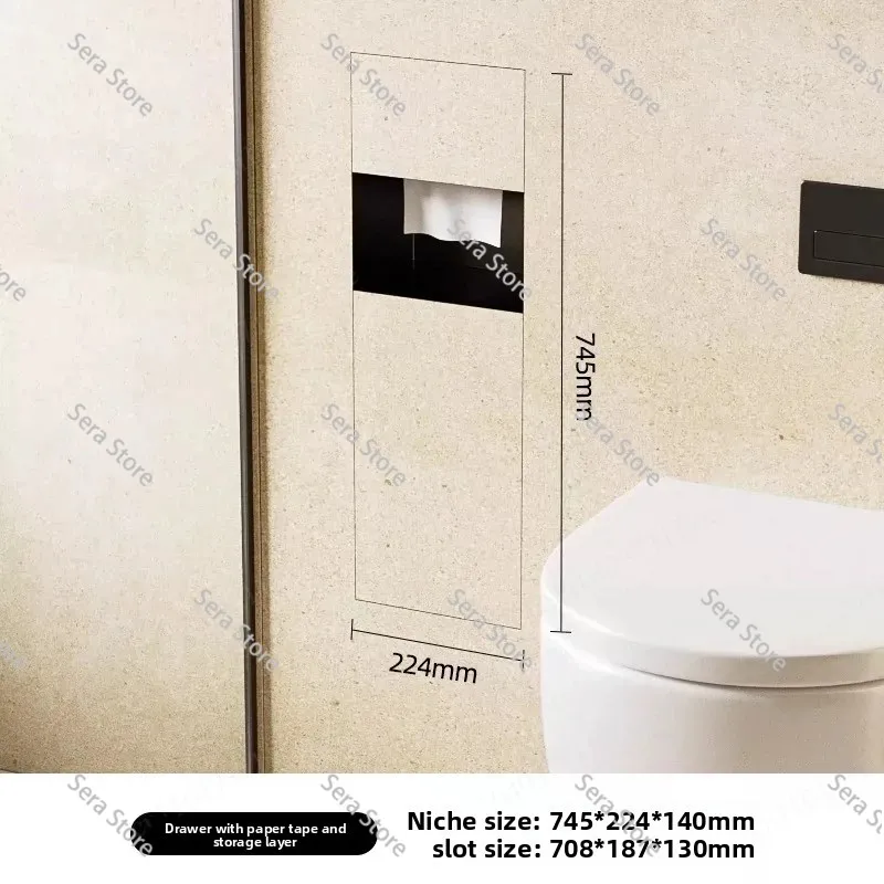 304 Stainless Steel Embedded Toilet Paper Holder Niche Large Capacity Roll Paper Rack Cabinet Storage Bathroom
