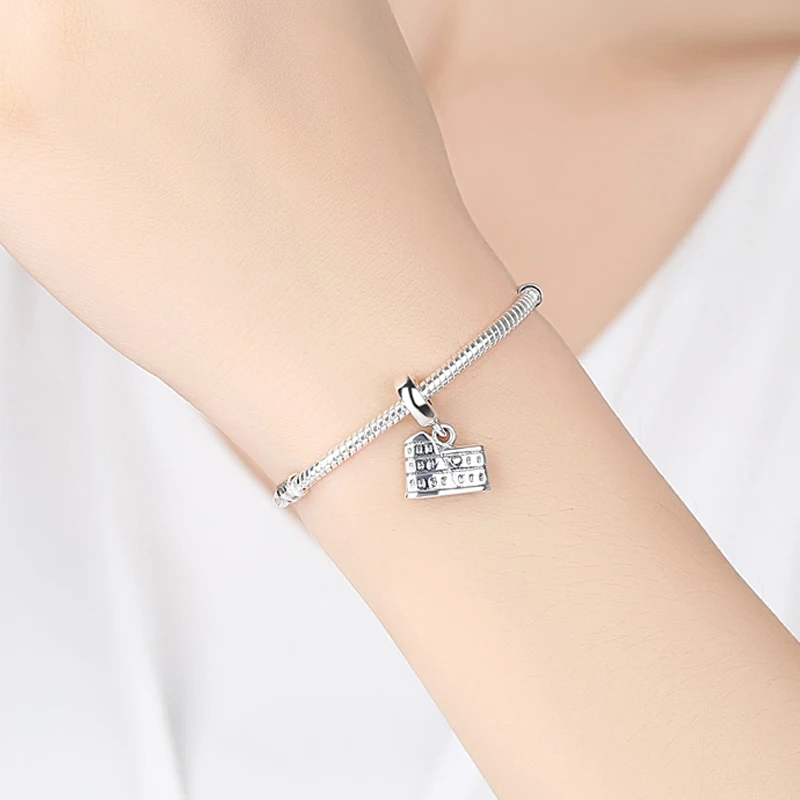 Authentic 100% 925 Sterling Silver Charm Bead Rome Colosseum Dangle Charms Fit  Bracelets Necklace Women DIY Jewelry
