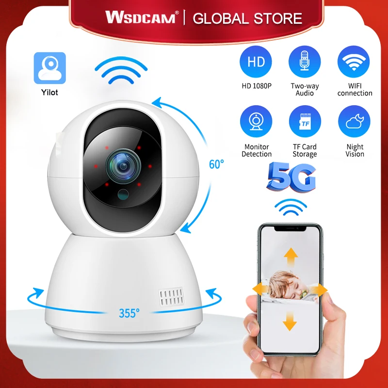 Wsdcam 2.4G&5G Wifi Camera HD 1080P Baby Monitor Surveillance Cameras Yilot App Two-Way Audio Night Vision Smart Home CCTV