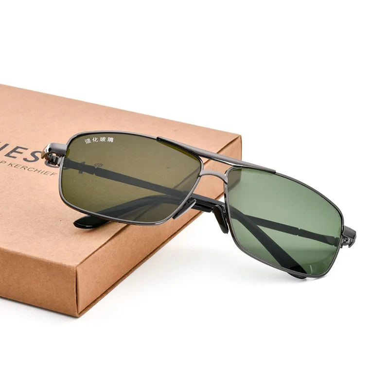 Shatar New Double Beam Sunglasses Metal Frame Glass Lens Unisex Retro Fashion Green Lens UV400