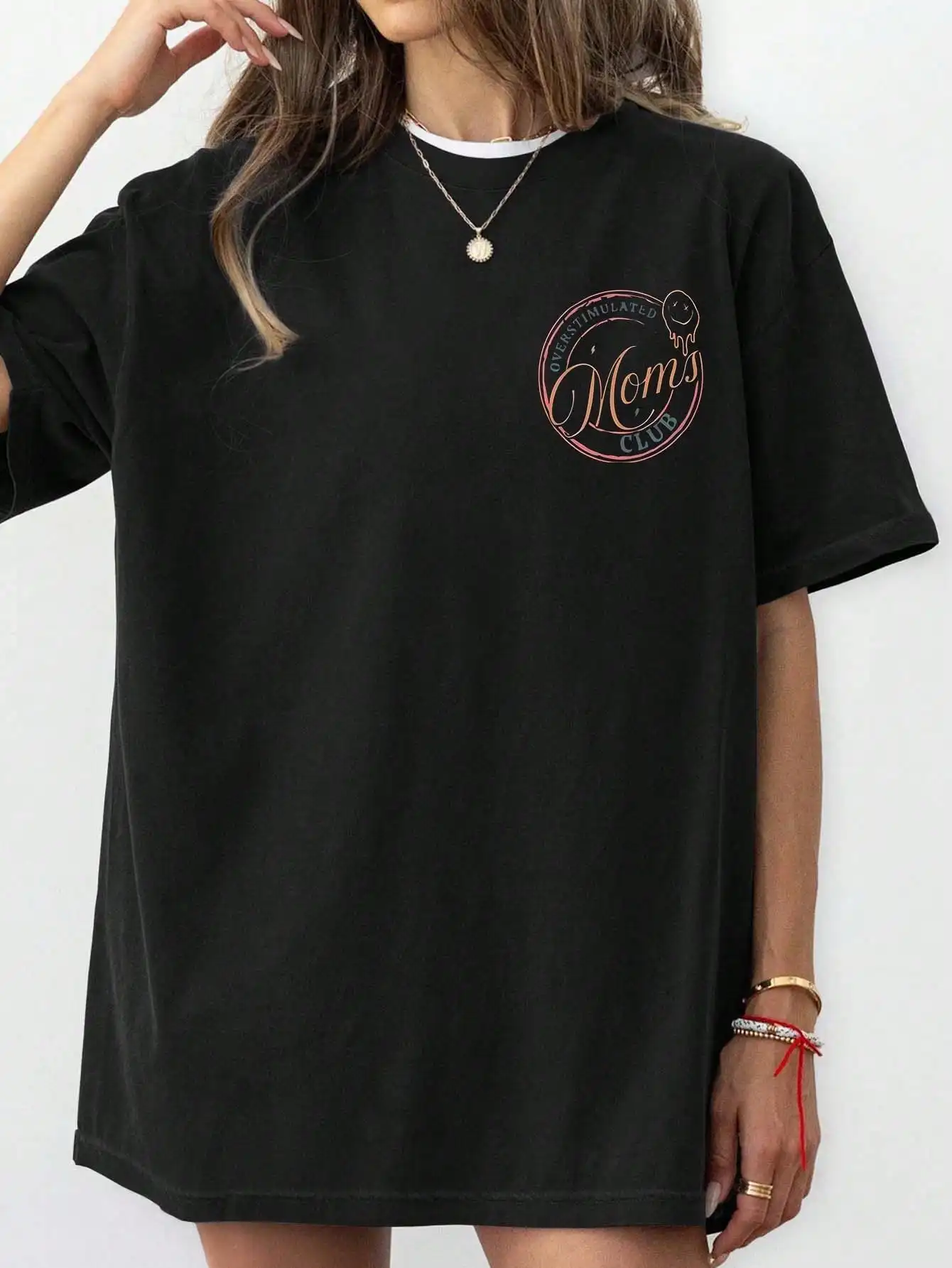 

Women's Overs stimulated Moms Club Graphic Print Round Neck Short Sleeve Loose Casual T-Shirt
