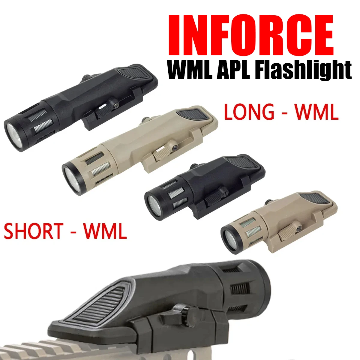 

INFORCE WML APL Long Short Tactical Nylon Momentary Constant Strobe LED Light Fit 20mm Rail Airsoft Hunting G17 G19 Flashlight