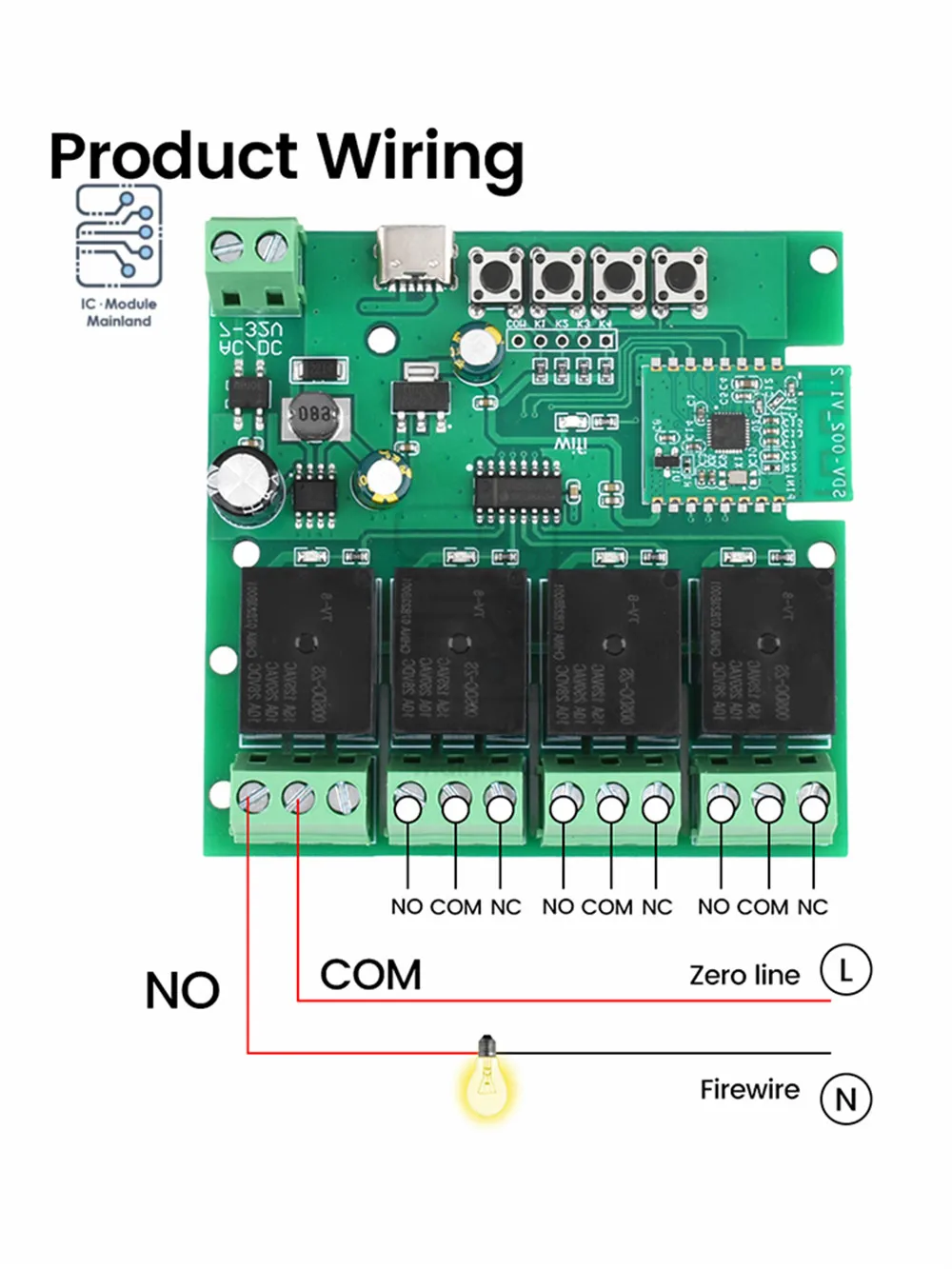 eWelink Smart APP AC/DC7-32V 2/4 Channel Bluetooth WIFI Wireless Smart Home Switch Relay Switch Module Type-C Interface