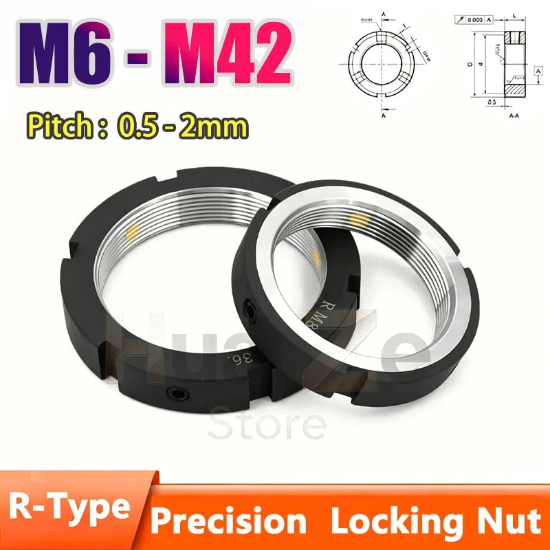 1pcs M6-M42 Precision R-Type Locking Nut Rolling Bead Shaft Main Shaft Lock Nut Pitch 0.5-2mm Steel Prevent Backout Round Nuts