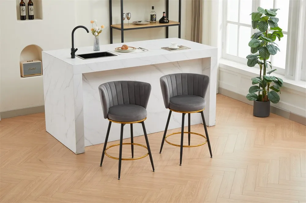Ensemble de 2 tabourets de bar pivotants, chaise de salle à manger rembourrée à dossier haut pour bar de cuisine