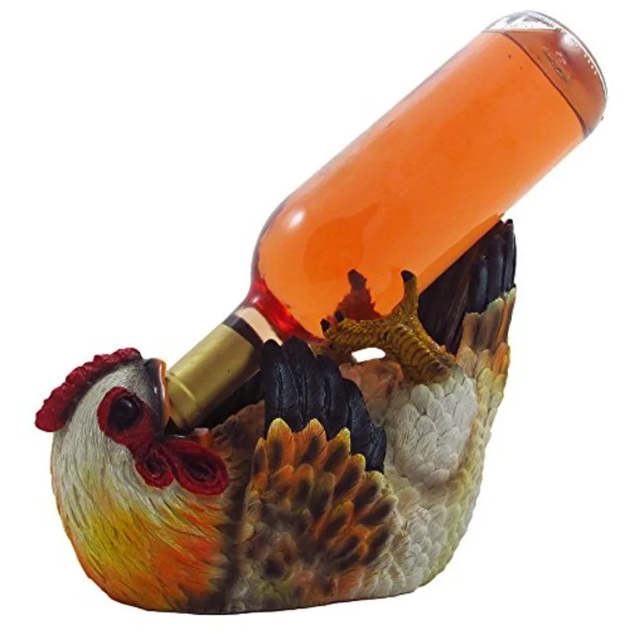 

Drinking Chicken Wine Bottle Holder Statue for Country Farm Kitchen Decor Tabletop Wine Stands and Racks and Decorative Collect