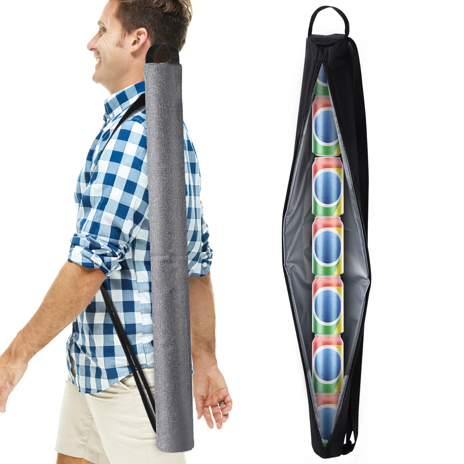 2Pcs Golf Cooler Bags Insulated Beer Sleeves Hold 7 Cans Smooth Zip Closure Portable for Golf Picnic Camping Outdoor Activities
