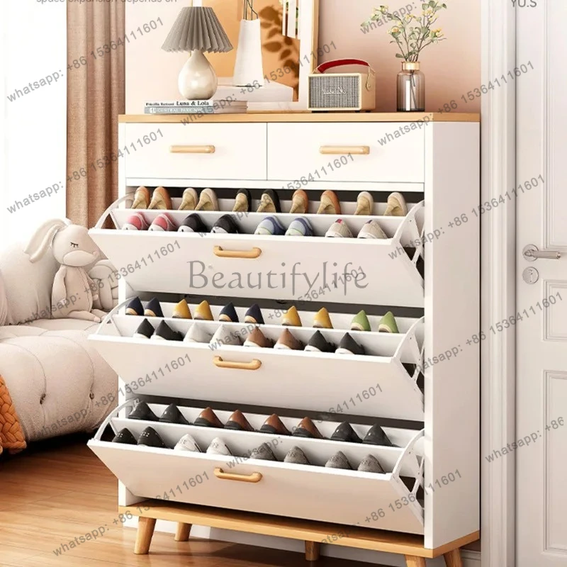 Home Doorway Ultra-Thin Flip Shoe Cabinet Large Capacity Entryway Living Room Entrance Partition Balcony Storage Cabinet