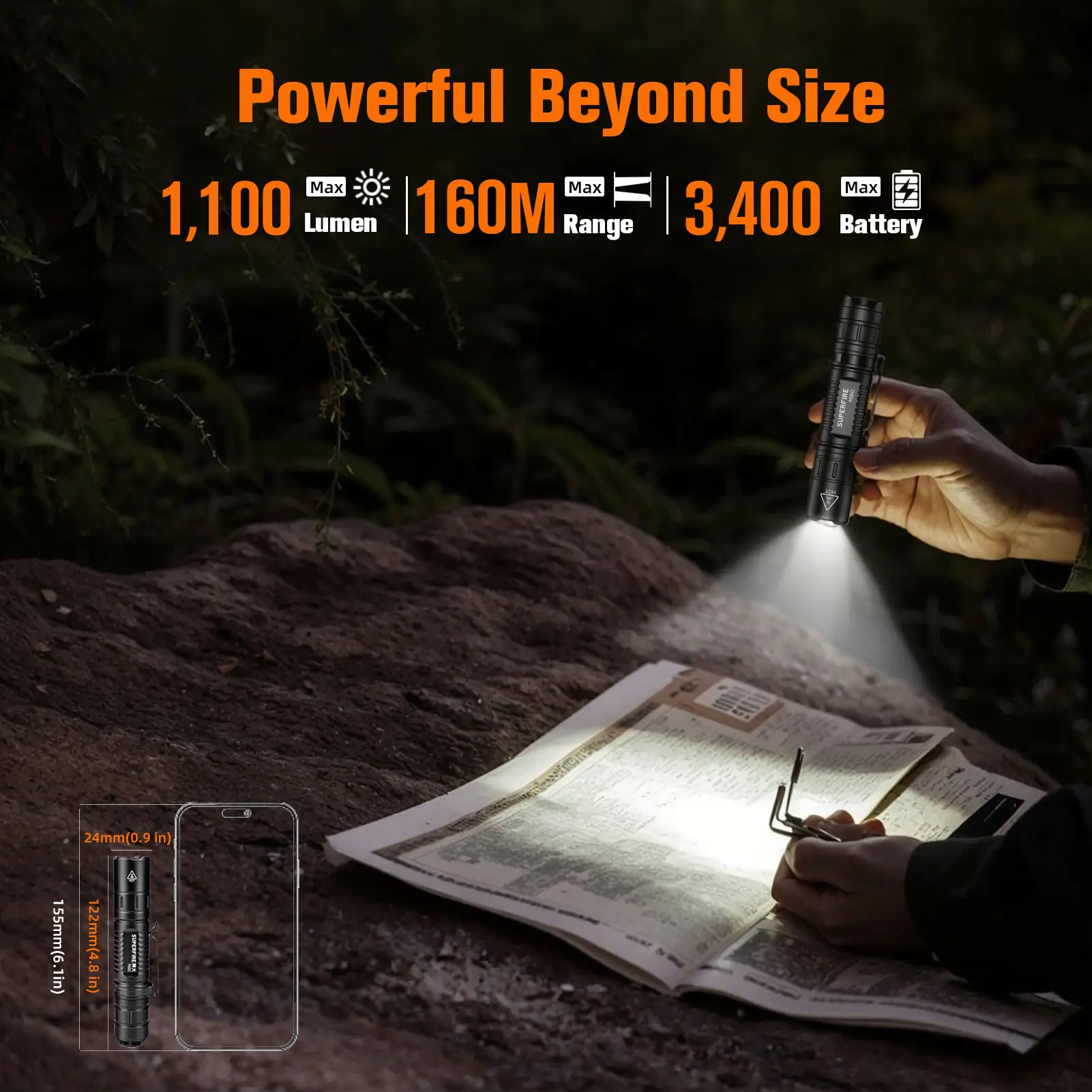 SUPERFIRE MI80-S High power led flashlight Super Bright 1100LM EDC Torch Portable flash lights Fishing Camping Outdoor Lantern