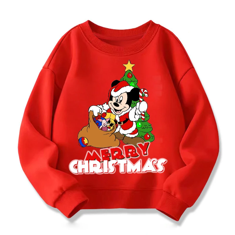 Disney Mickey Minnie Mouse Christmas Sweatshirt Cute Anime Pullover Winter Warmth Print Tops Xmas Boys Girls Clothes Kawaii Gift