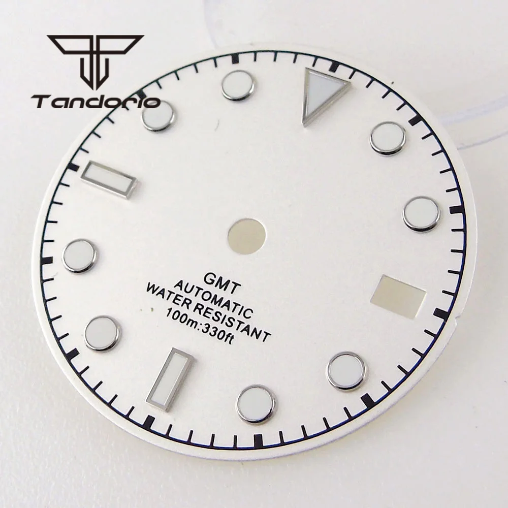 หน้าปัดนาฬิกา GMT ขนาด 29 มม. + เข็มนาฬิกาแบบ Snowflake พร้อมช่องแสดงวันที่ ใช้ได้กับกลไกอัตโนมัติ NH34 สีดำ/น้ำเงิน/ขาว อะไหล่และอุปกรณ์เสริม