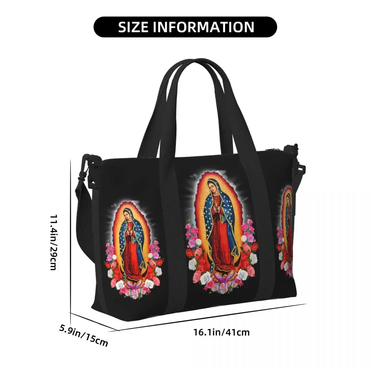 مخصص مريم العذراء غوادالوبي حمل حقيبة المرأة سعة كبيرة المكسيك الكاثوليكية سانت شاطئ حقائب السفر الصالة الرياضية