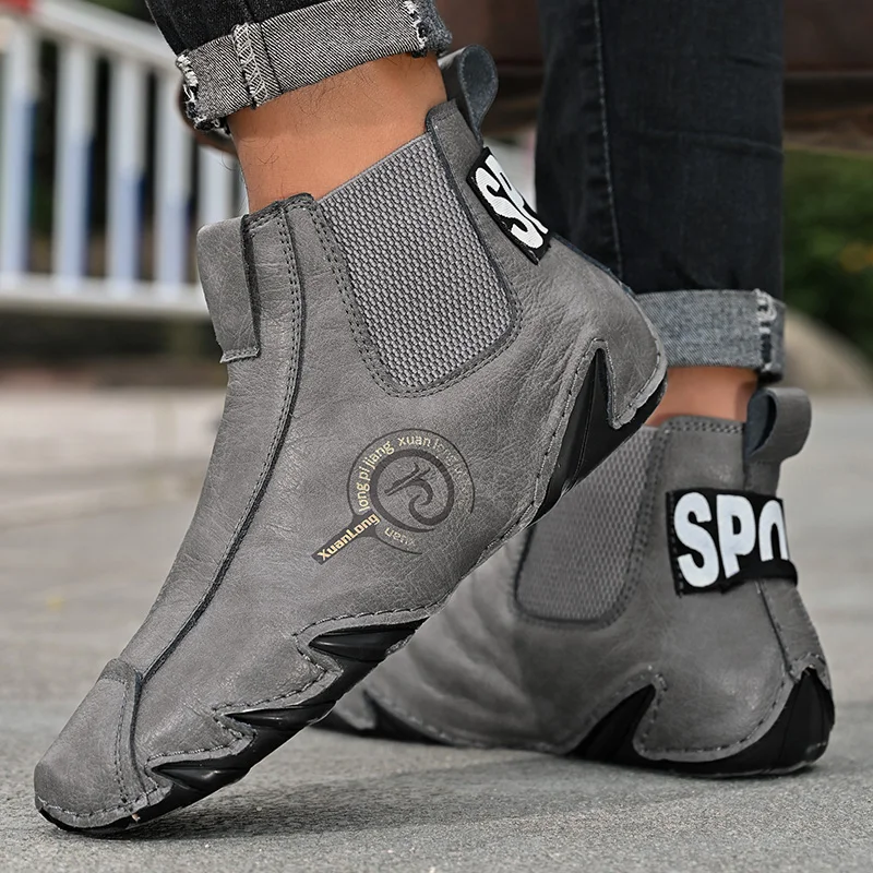 Winter Men Leather Ankle Boots 2023 New High Top Sneakers Luxury Quality Shoes Man Footwear Casual Fur Plush Motorcycle Boot Man