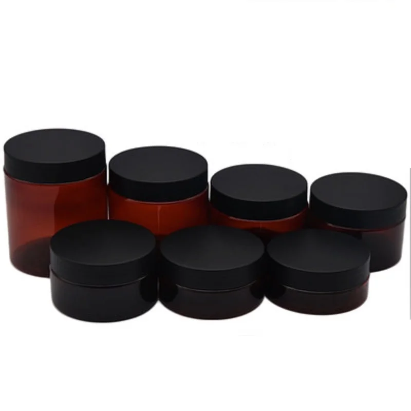 20pcs Wide Mouth Bottle Empty Plastic Pots Brown Containers Black White Lid 50G 80G 100G 120G 150G 200G 250G Skincare Cream Jars