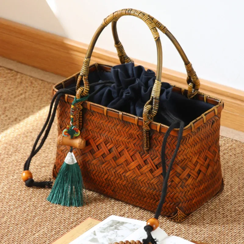 Bamboo Woven Female Handbag Versatile Cell Phone Small Bag Retro Chinese Style Minority Travel Women's Bag