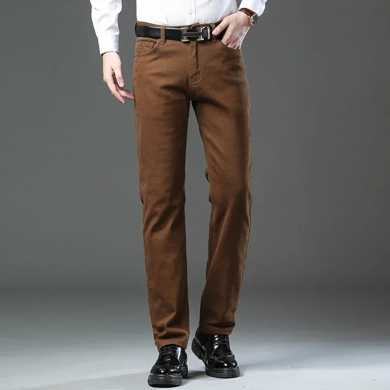 خريف جديد 98% القطن الرجال الجينز لينة مريحة مستقيم عادية الدينيم السراويل حجم كبير 42 44 تمتد موضة السراويل الذكور الملابس