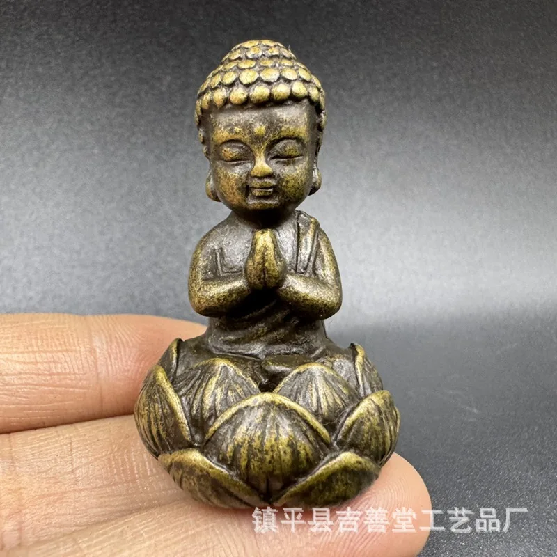 

Meditation Lotus Samanera Decoration Antique Copper Art Solid Brass Small Buddha Statue Handle Antique Bronze