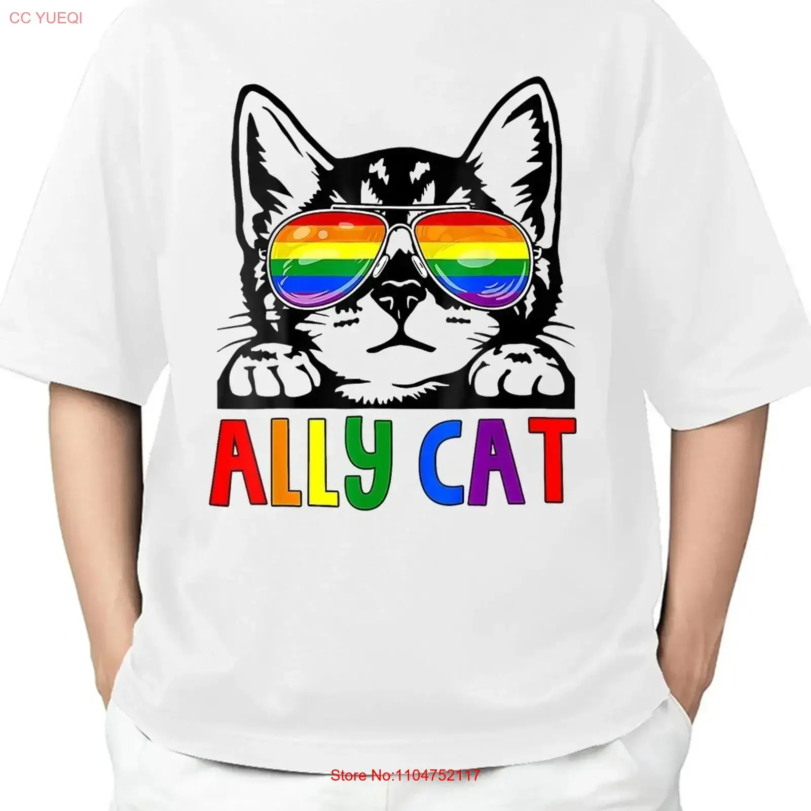 Ally Cat LGBT Gay Rainbow Pride Flag Adult Size S 4XL T Shirt long or short sleeves vintage Washed fashion Casual Slightly