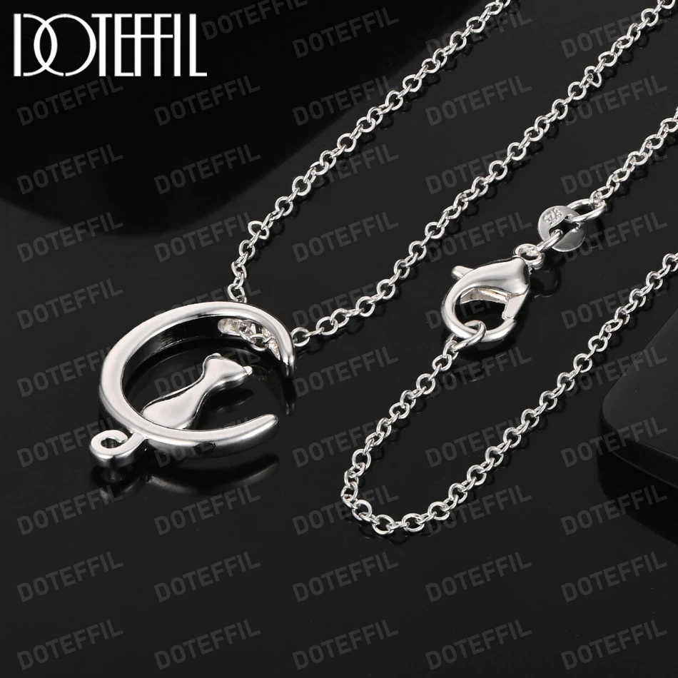 DOTEFFIL Cat Pendant Simple Necklace Hot Fine 925 Sterling Silver For Women Fashion Luxury Party Wedding Jewelry Christmas