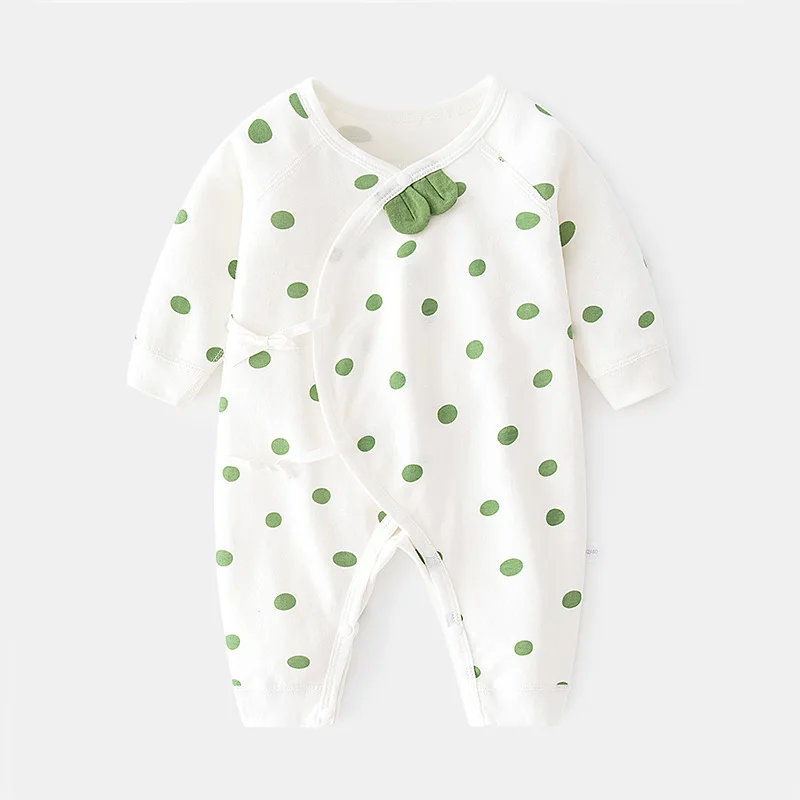 Baby Jumpsuit Newborn Baby Polka Dot Pure Cotton Boneless Ha Spring and Autumn Clothes Newborn Ears Boys and Girls Romper