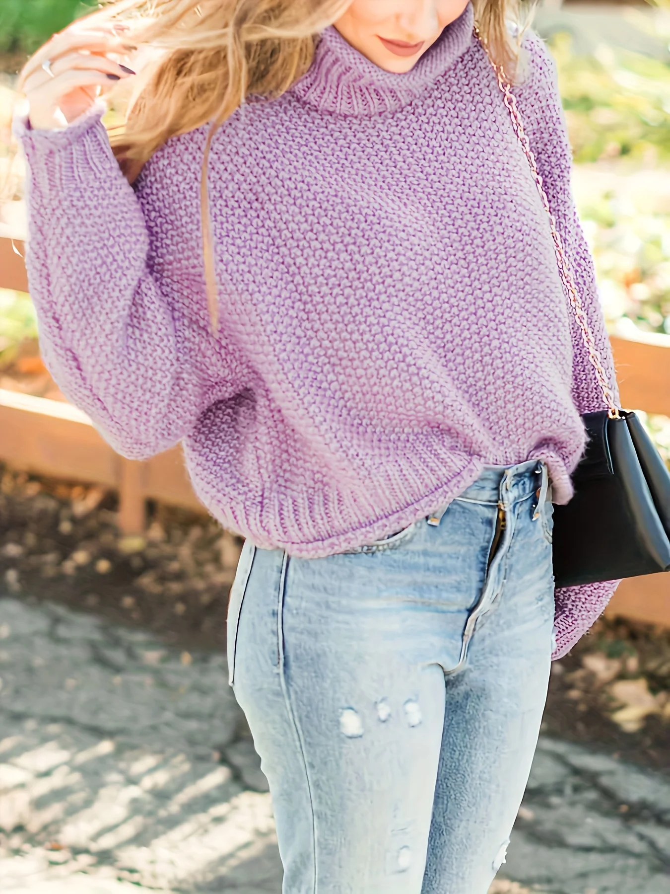 

New Fashion All-Match Elegant High Neck Long Sleeve Solid Color Women's Knitted Pullover