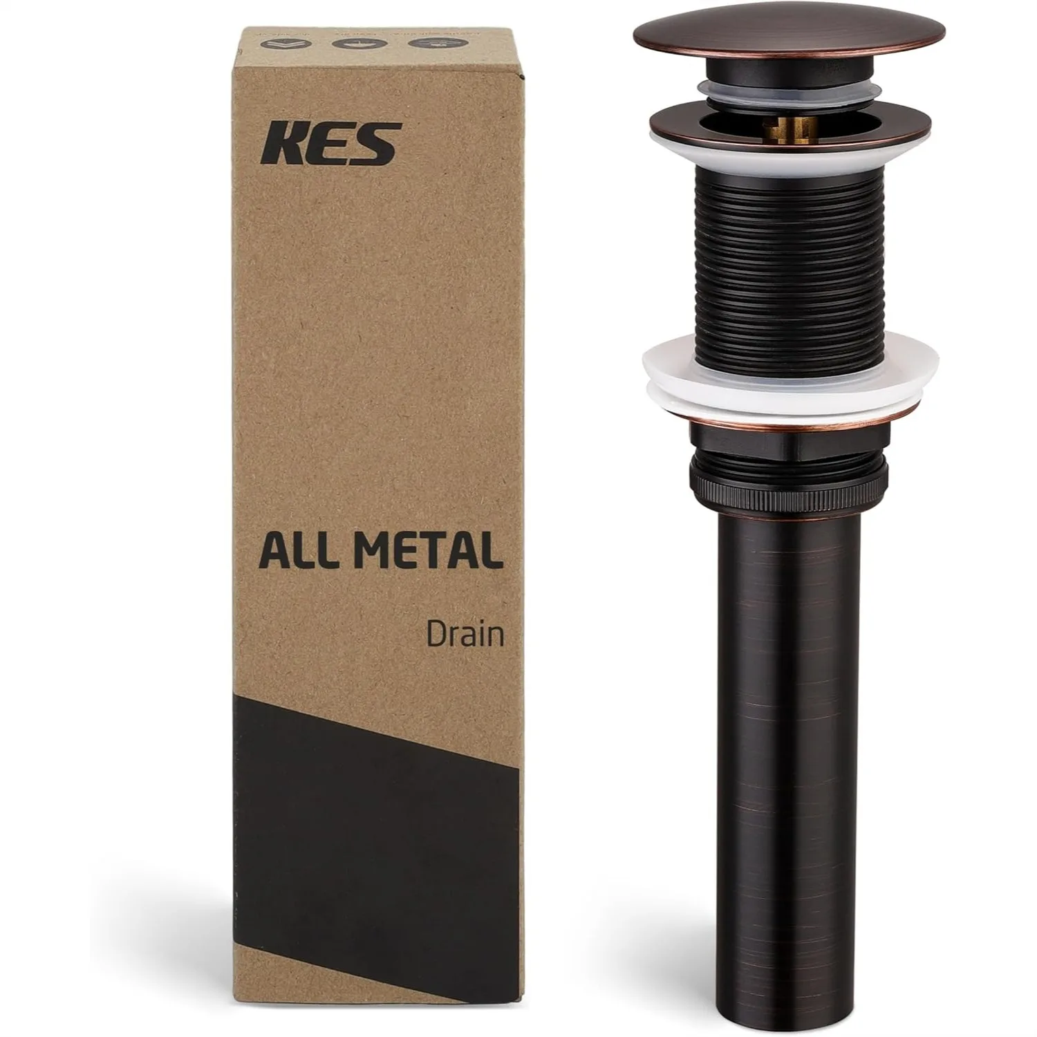 

Pop Up Sink Drain for Vessel Sink Without Overflow, All Metal Brass and Stainless Steel, Oil Rubbed Bronze, Fits 1.6-1.9 Inch