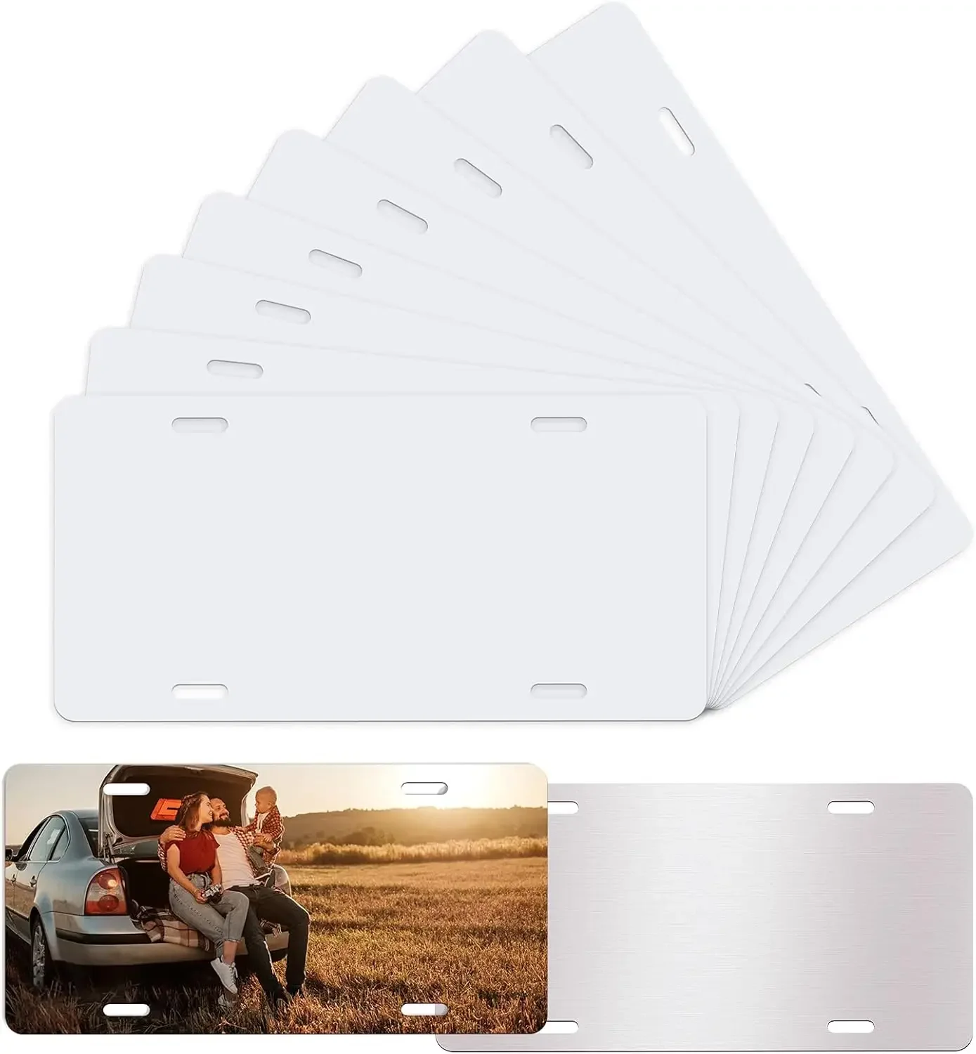 

10 Pack Sublimation License Plate Blanks, Aluminum Front License Plate Tag for DIY Custom Design, Heat Transfer Sheet for Car