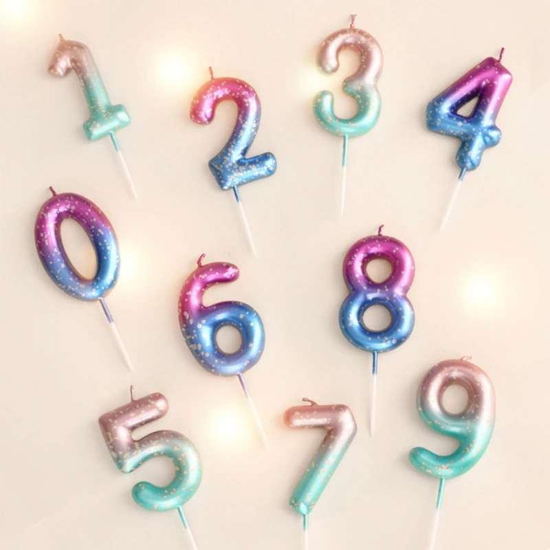 0-9 Number Cake Decor Gradual Color Sequins Digital Cupcake Decorative Toppers Party Supply