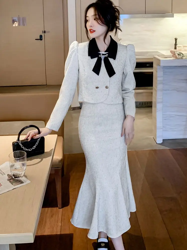 Women Elegant Fragrant Birthday Party Suit Jacke Coat And Long Skirt Two Piece Set Outfit 2023 Winter Elegant Festival Clothing