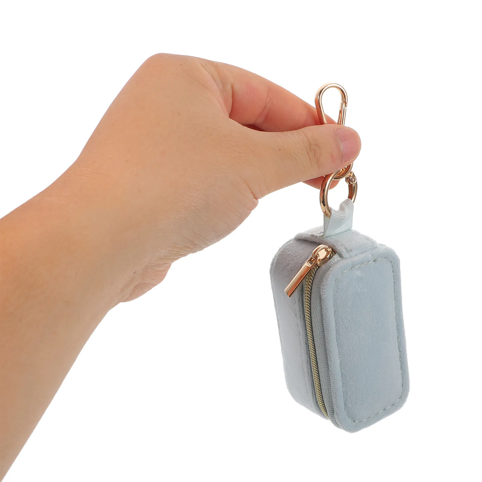 Mini Jewelry Storage Case Sky-Blue Hanging Keychain Organizer Portable Ring Holder Necklace Earrings for Women Travel