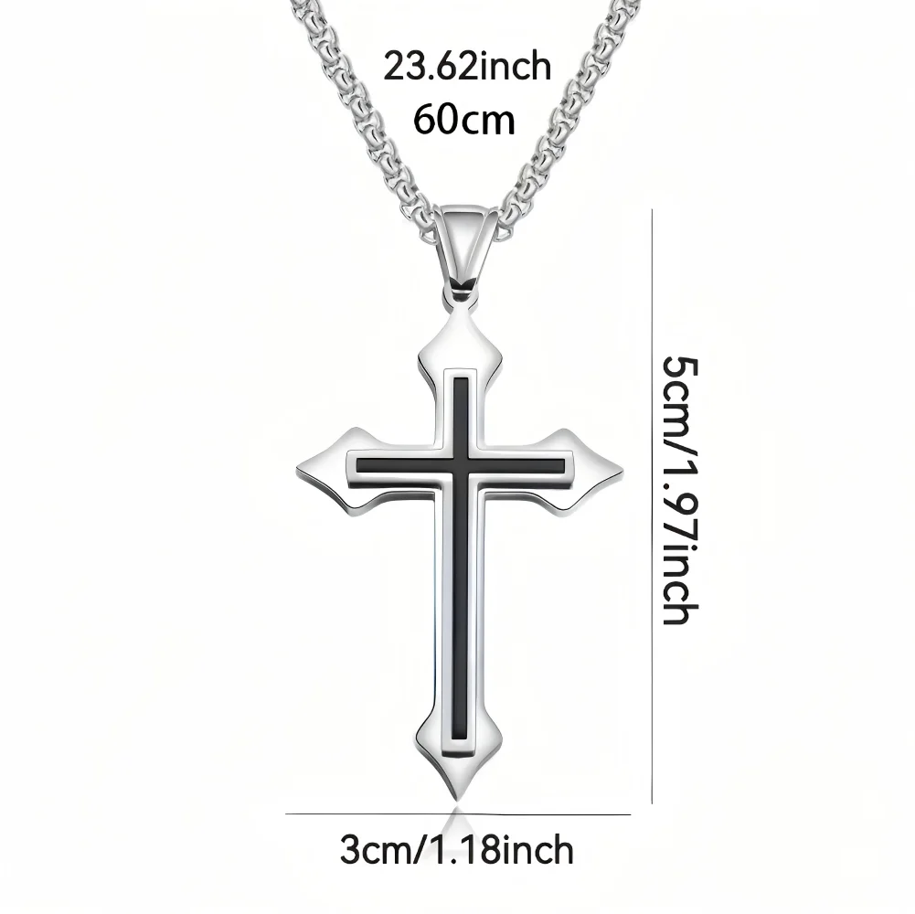 Masculine Cross Pendant Necklace, Korean Trendy Alloy Chain, Minimalist Streetwear Layered Necklace Gift for Him