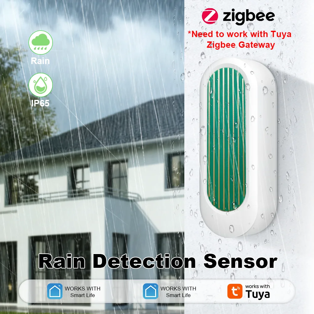 ONENUO New Zigbee Rain Sensor Tuya Smart IP65 Outdoor Waterproof Rain Detection Water Leak Sensor Real Time APP Monitoring Alert