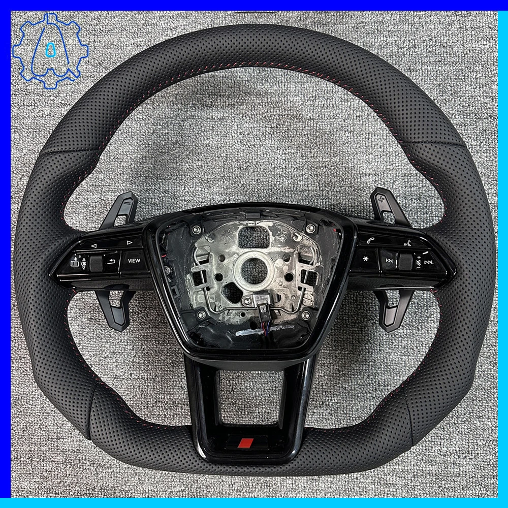 

Car steering wheel for Audi A6 C8, fully perforated with red stitching, painted black, sport steering wheel with paddle shifters