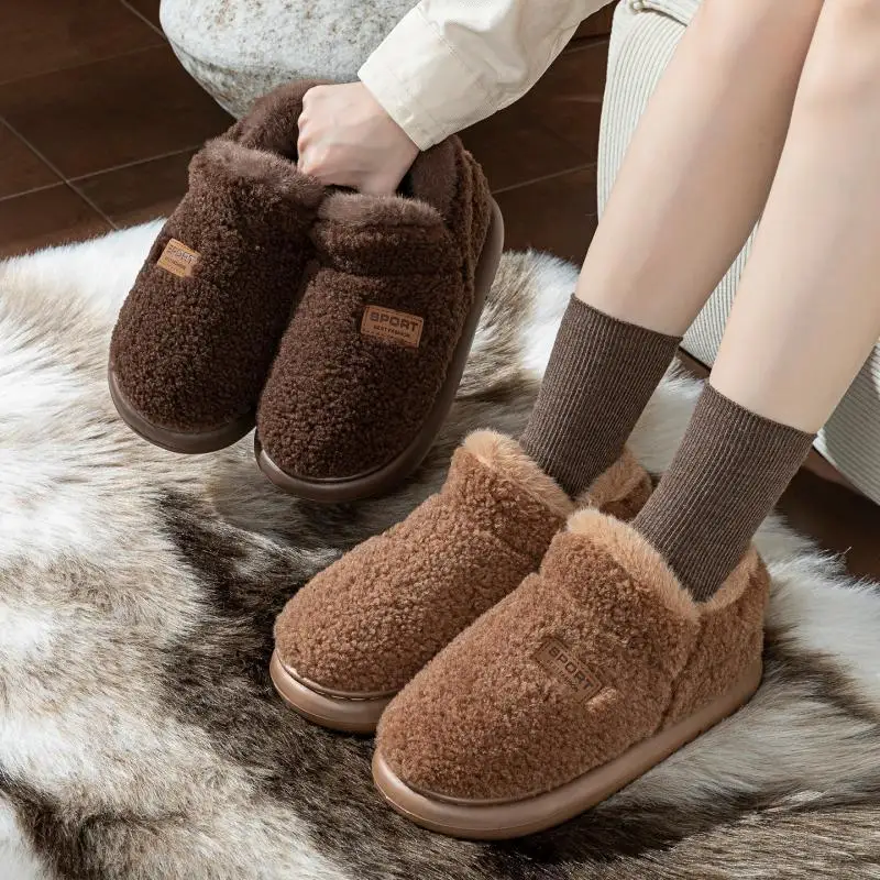 Komfortable Schneestiefel aus Lammwolle mit rutschfester, dicker Sohle für Damen, Winter 2026, Übergröße 45, warme, plüschige Stiefeletten, kurze, pelzige Stiefeletten für Damen – Detail 4
