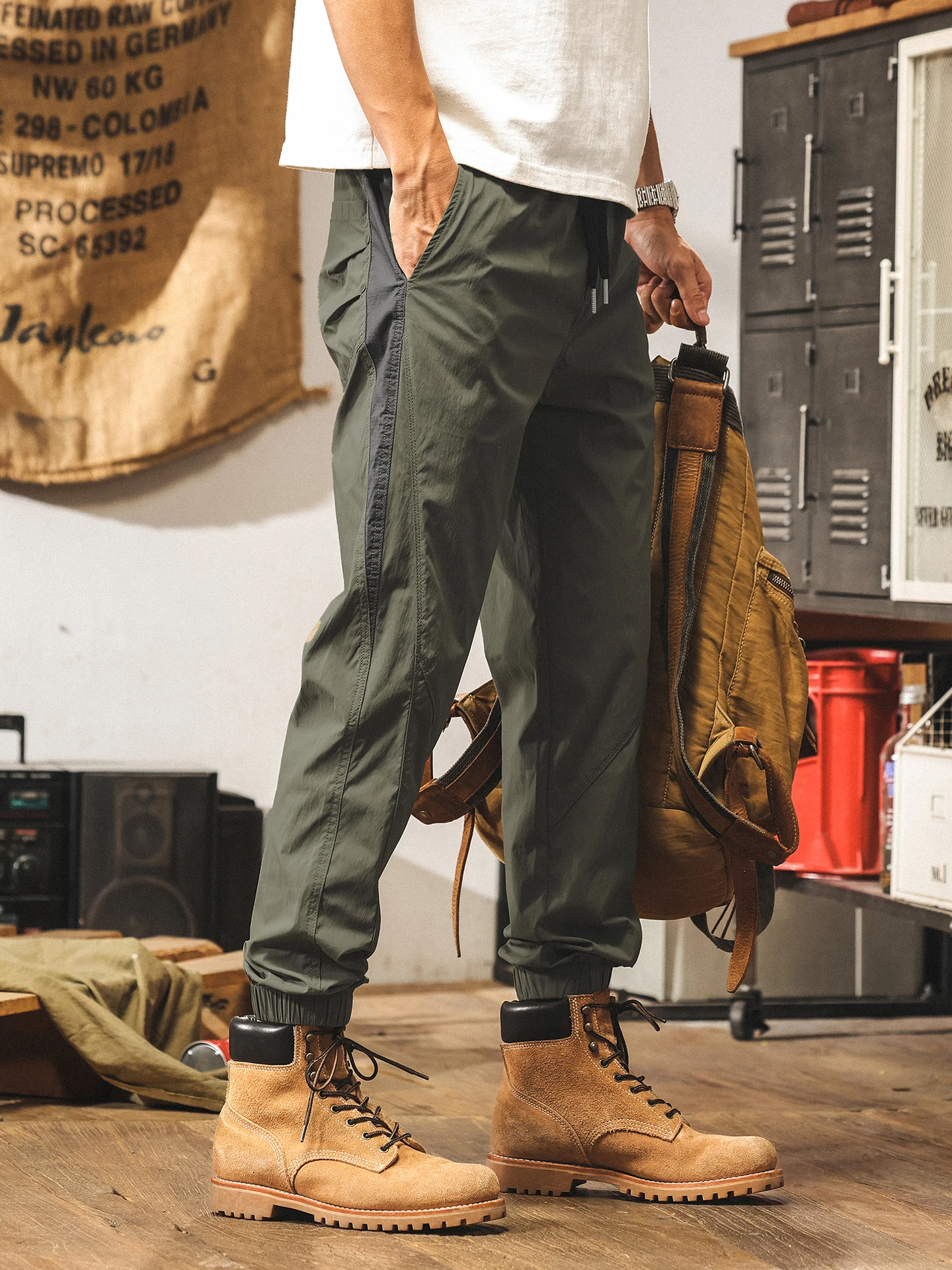 

Американские повседневные брюки из ледяного шелка, мужские летние новые свободные повседневные брюки, модная городская нейлоновая ткань