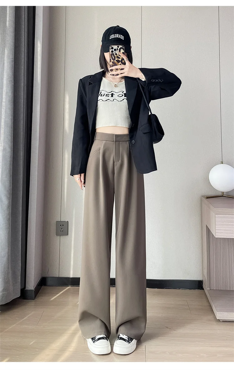 Spring 2024 New Fashion All-Match Simple Office Suit Pants Wide-Leg Pants High Waist Narrow Straight Casual Mop Pants Women
