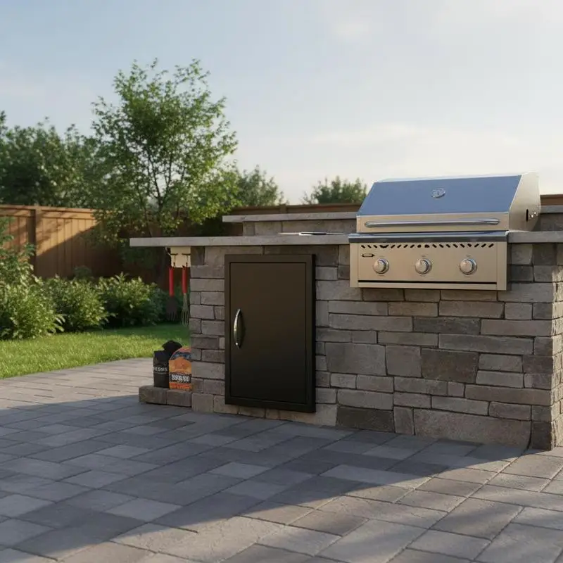 Grilling Island Access Gate 16W x 22H Inch For BBQ Island, Grilling Station, Outside Cabinet, Cold Plate Flush Mount Design, Wall Vertical Orientation, Integrated Handle Metal Hardware