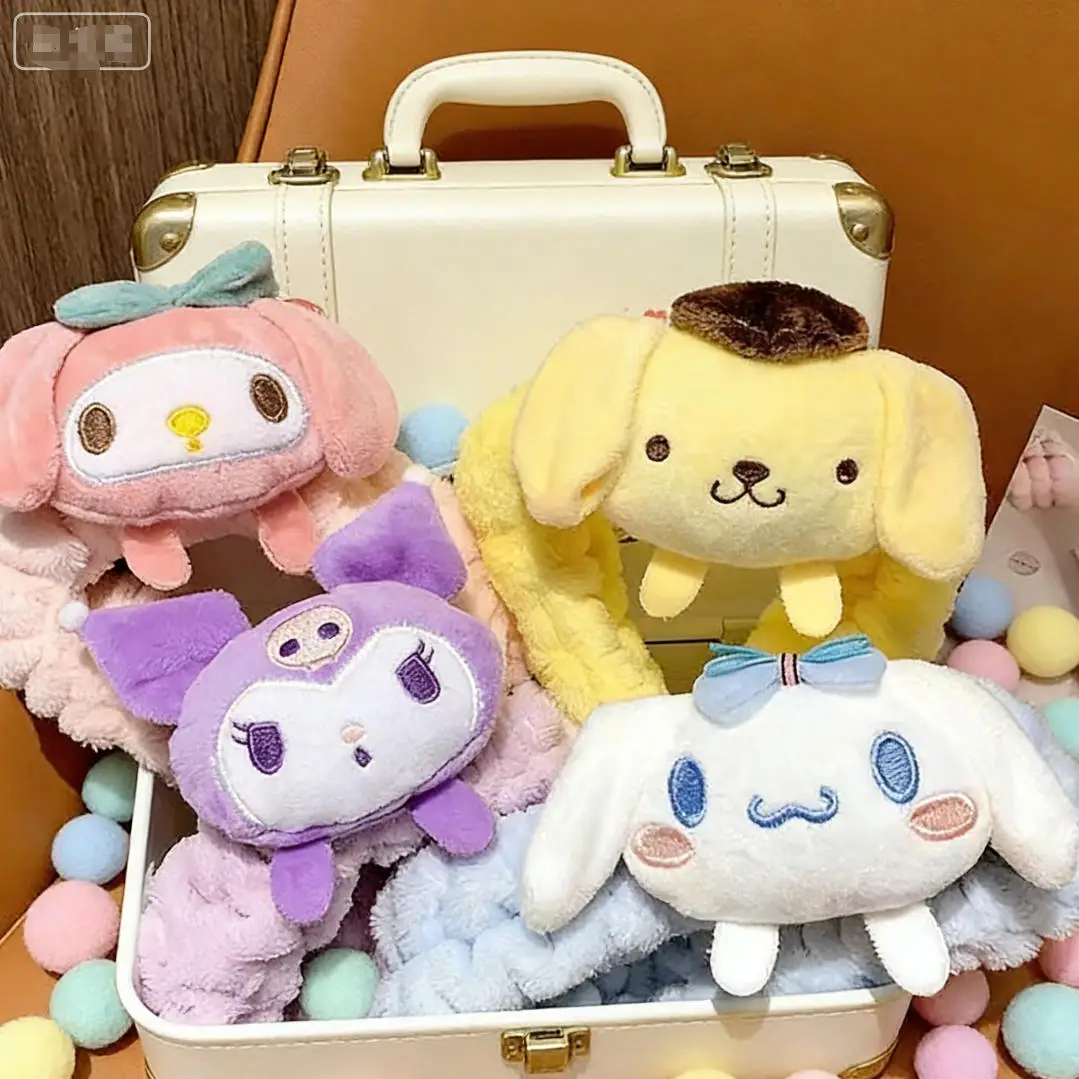 

1pc Cartoon Hello melody Kittyes Kuromi Cinnamoroll Pompom Purin Cute Spa Headband For Washing Face, Kawaii Headband