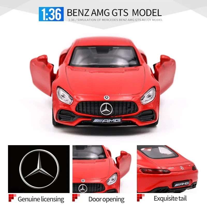 Mercedes Benz Jas GTS Diecast Car Model, Smile CarToy Vehicles, Rib Back, Alloy Metal, High Simulation, Collection Gift, 1:36