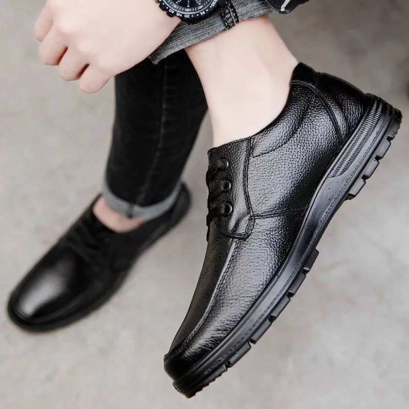 2025 Cowhide Business Brand Male Footwear Soft Comfortable Black Genuine Leather Flat Mens Casual Shoes