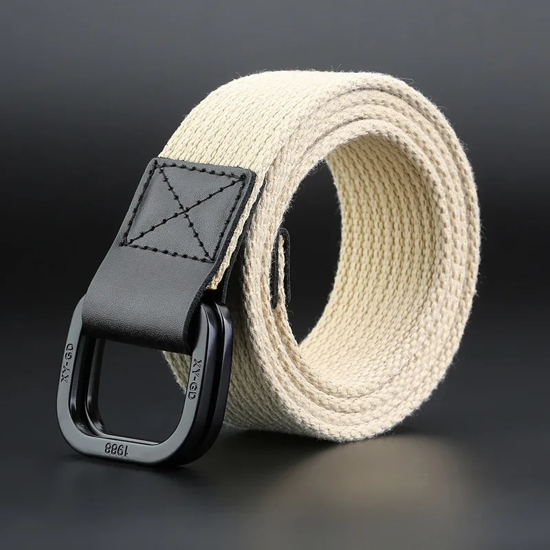 Women Men Canvas Waist Belts Double Rings Buckle Waistband Strap Belts Double Ring Shape Solid Unisex Waist Casual Belt 110-140
