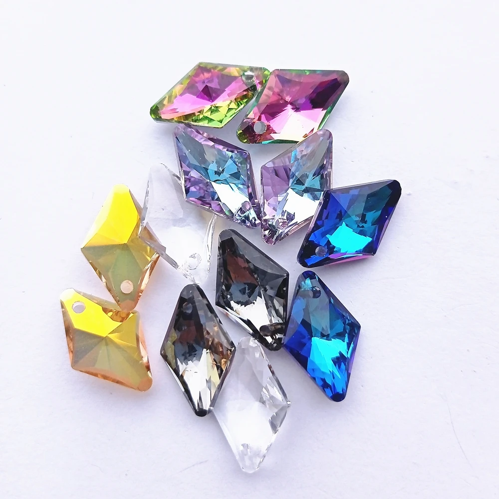 12x19MM Rhombus Single Hole Glass Rhinestone Pendant Quadrilateral High Quality Crystal AB Diamond for Clothes Dress Decoration