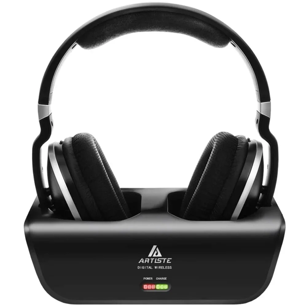 Wireless TV Headphones, Artiste ADH300 2.4GHz Digital Over-Ear Stereo Headphone for TV 100ft Distance Transmitter Charging Dock