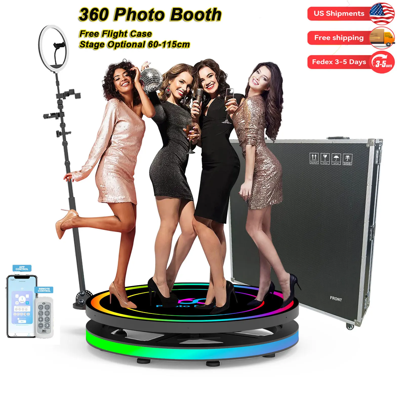 

360 Photo Booth Machine Platform APP Control Automatic Slow Motion 360 Video Photo Booth Spinner with Flight Case Camera Booth