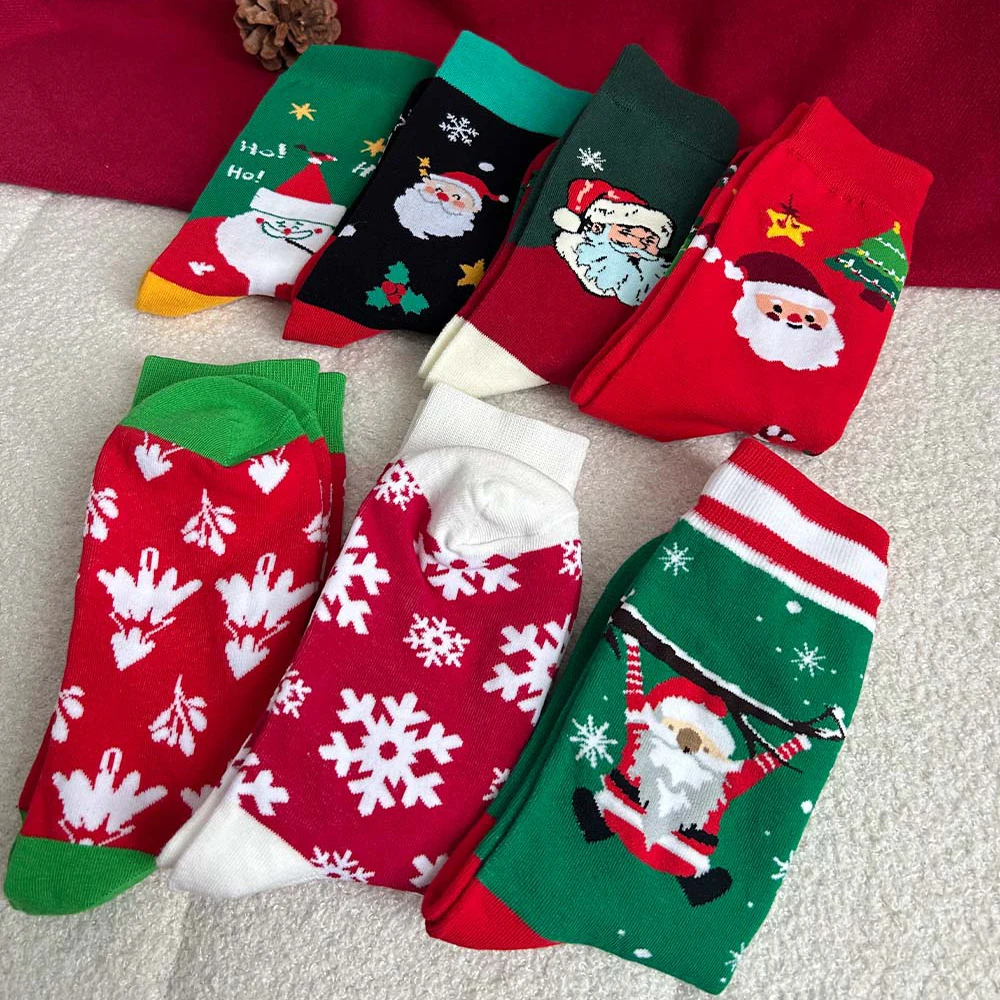 Elk Santa Midtube Cotton Warm Socks Cute Elk Snowman Gift Socks Available In A Variety Of Colors